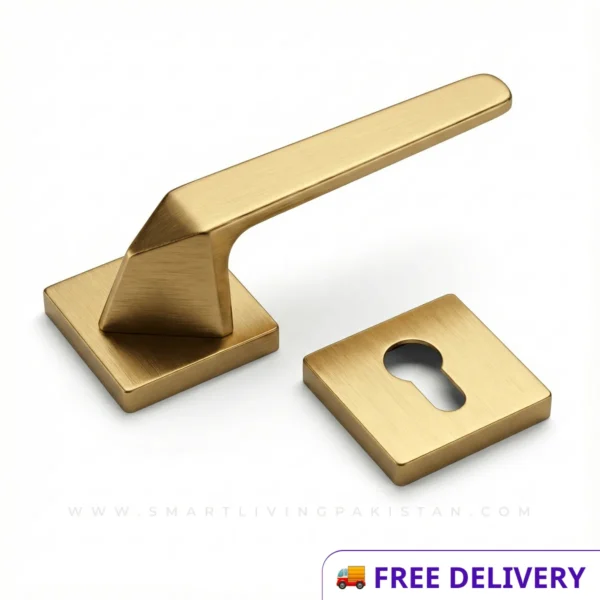 brass door handle lock Brass door handle lock Pakistan Luxury brass door handle square design Modern door handle lock with key plate Premium brass door lock for bedroom Door handle lock with free delivery Pakistan