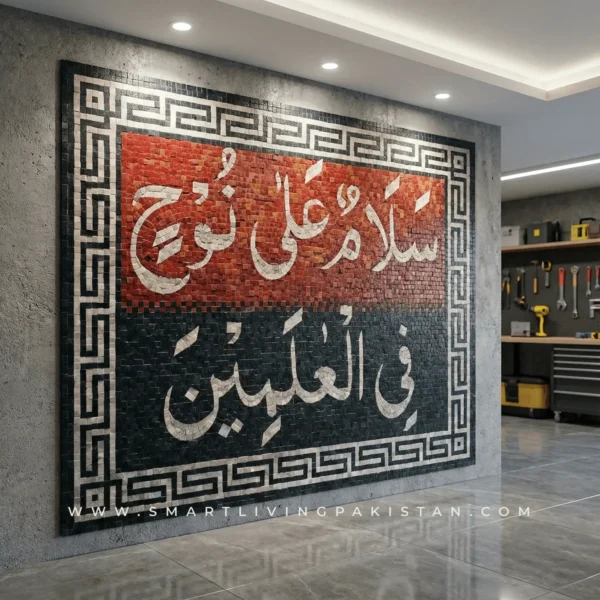 Islamic Mosaic Artwork Islamic mosaic artwork Pakistan Arabic calligraphy mosaic wall art Outdoor Islamic wall art car porch Mosaic Islamic art for garage wall Luxury Islamic mosaic décor Pakistan by smart living pakistan