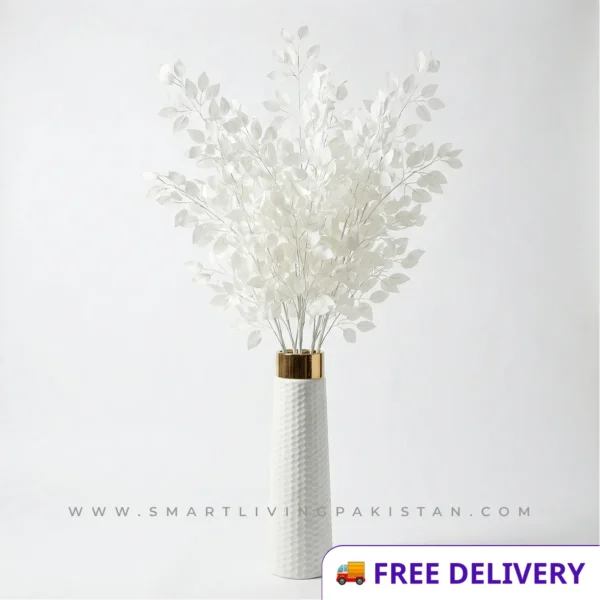 White leaf tree artificial plant Pakistan Modern white artificial plant home decor Luxury 5 feet white plant with pot Artificial white leaf plant in Pakistan White decorative fiber pot plant by Smart Living Pakistan www.smartlivingpakistan.com