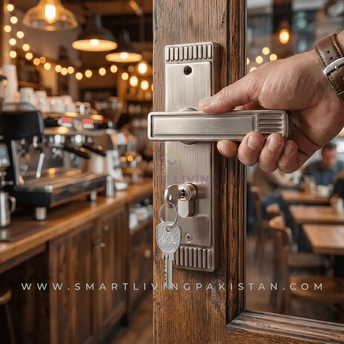 Door Handle Lock – Satin Silver Finish | Heavy Duty Main Door Lock by smart living pakistan
