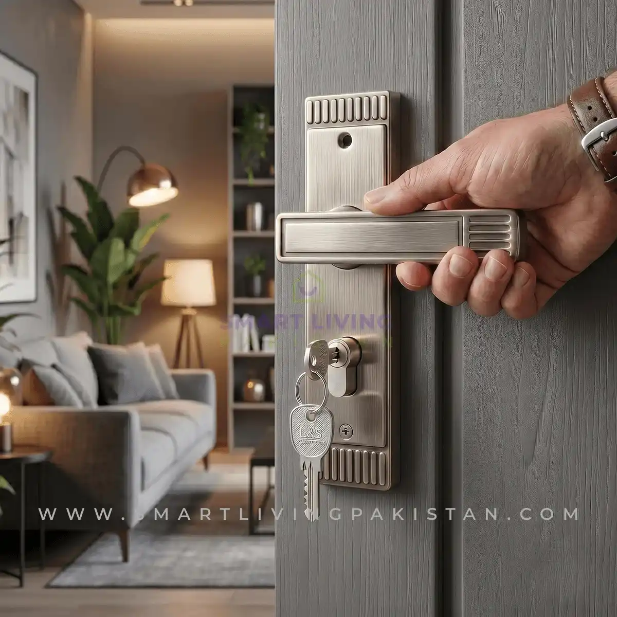 Door Handle Lock – Satin Silver Finish | Heavy Duty Main Door Lock by smart living pakistan
