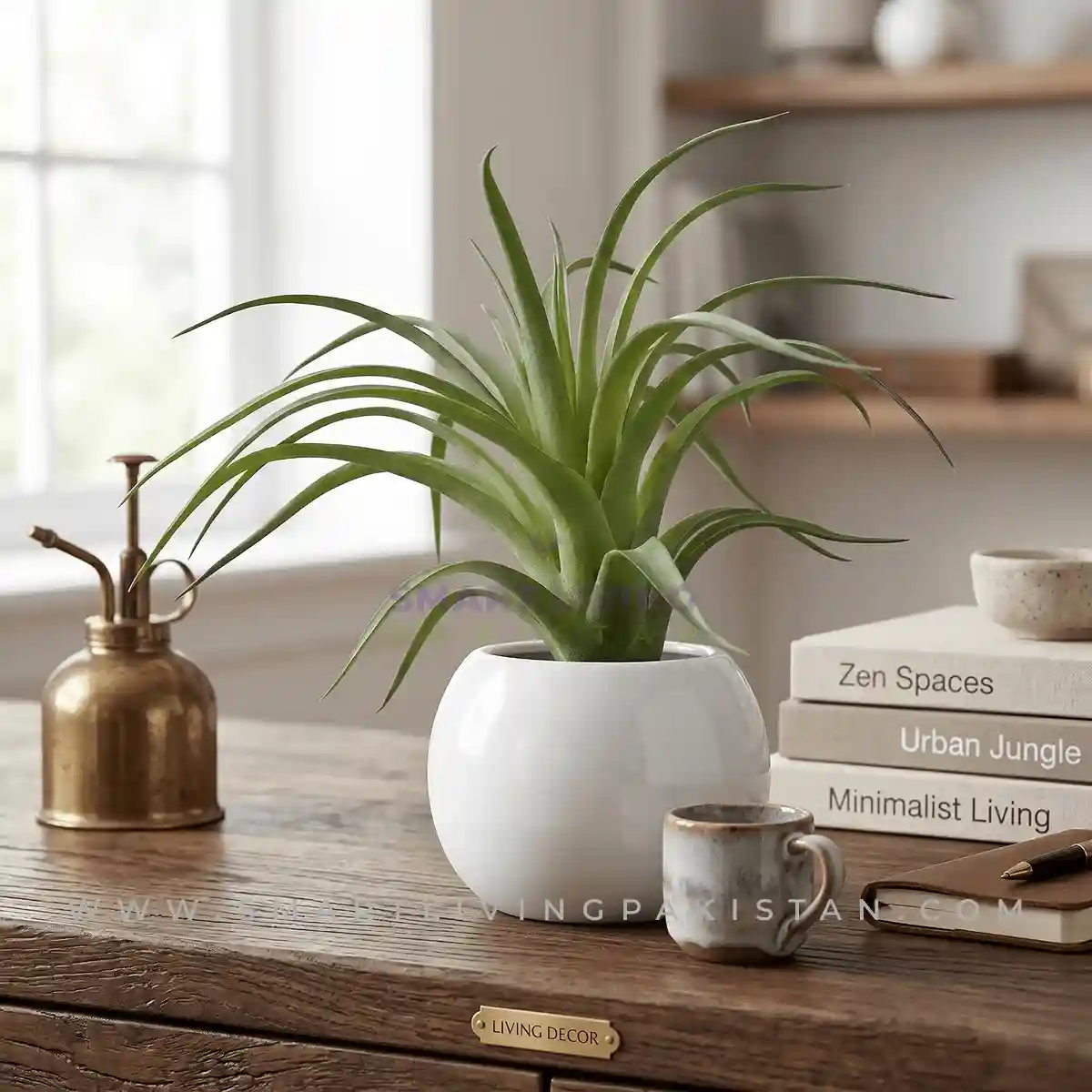 Close-up of artificial plant fronds in white ceramic planter, by Smart Living Pakistan