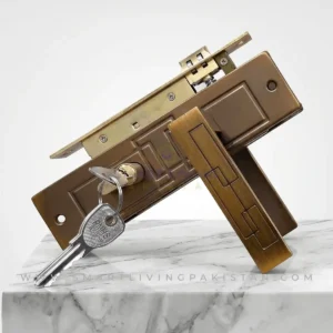 Premium Mortise Door Handle Lock in Antique Brass finish with keys