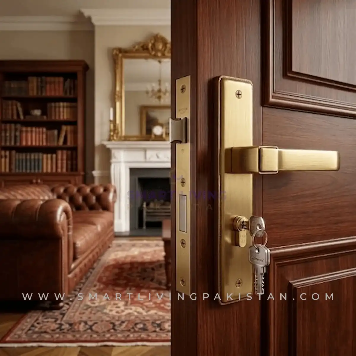 Aluminium Mortise Door Handle Lock side profile, antique brass finish