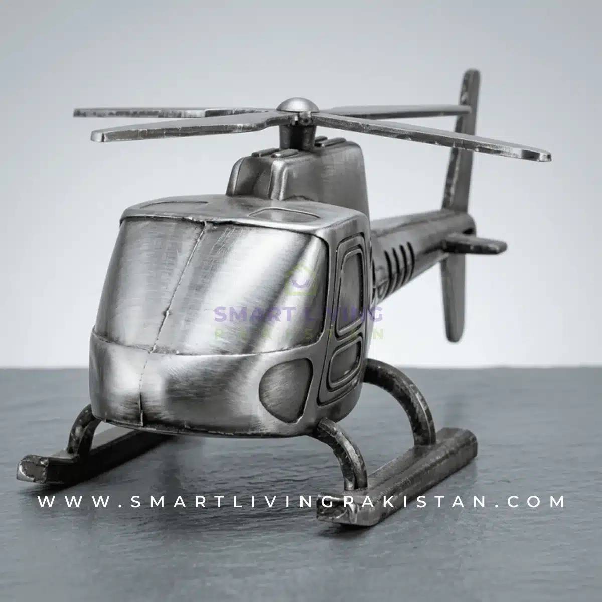 Silver metal helicopter showpiece - by Smart Living Pakistan