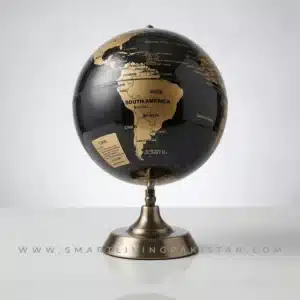 World globe decoration piece with metal base - black and gold