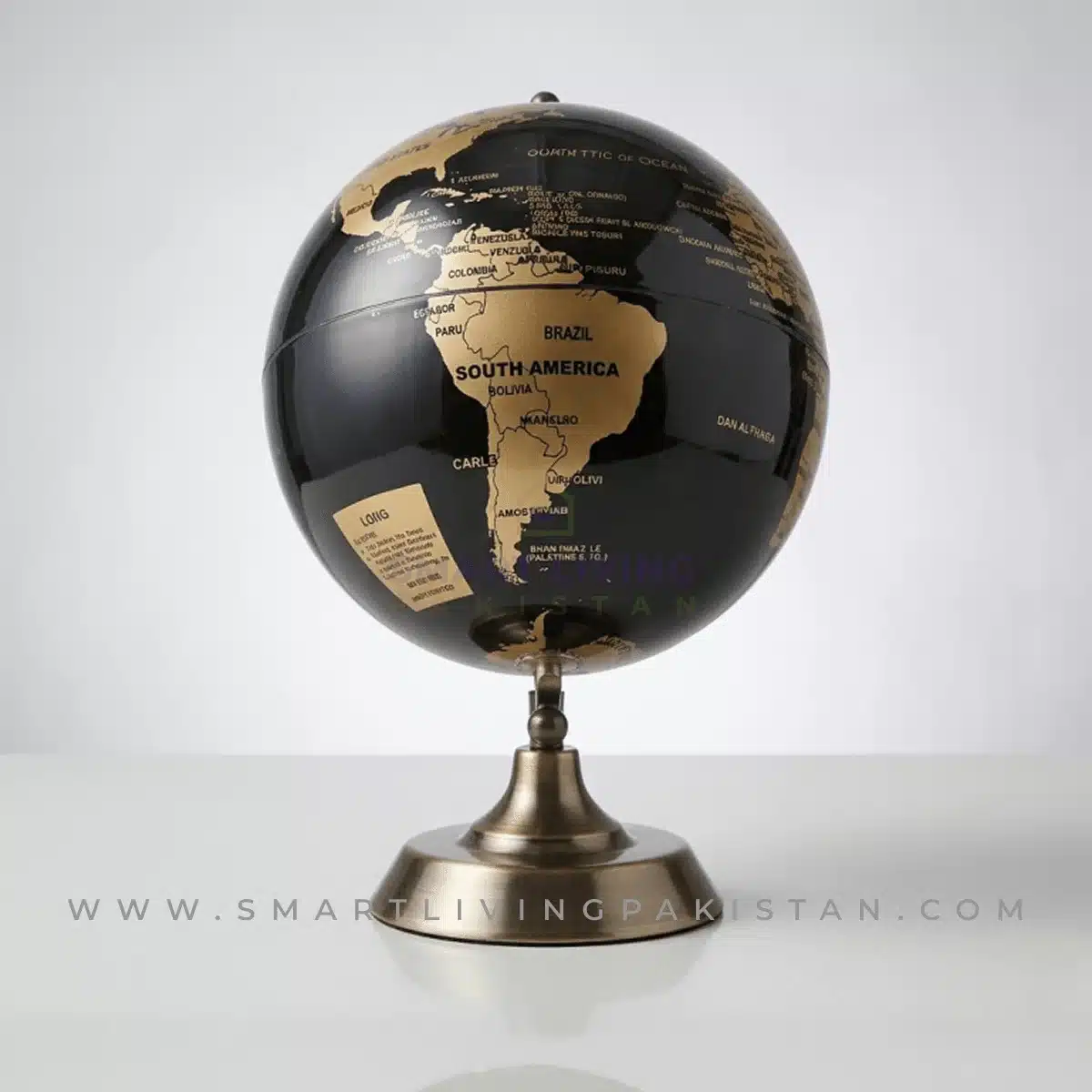 World globe decoration piece with metal base - black and gold