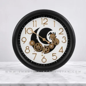 Black Rim Moon Gear Wall Clock by Smart Living Pakistan
