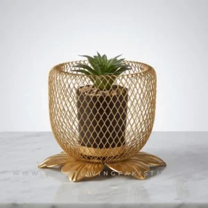 Gold Mesh Planter Decoration Piece Lotus by Smart Living Pakistan