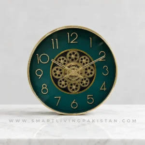 Green Dial Gold Gear Wall Clock by Smart Living Pakistan