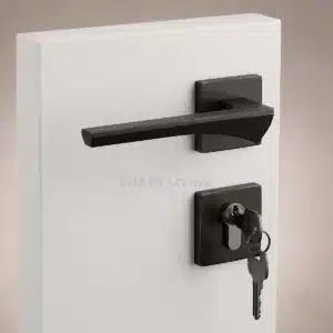Modern Matte Black Square Rose Door Handle Lock Set by smart living Pakistan