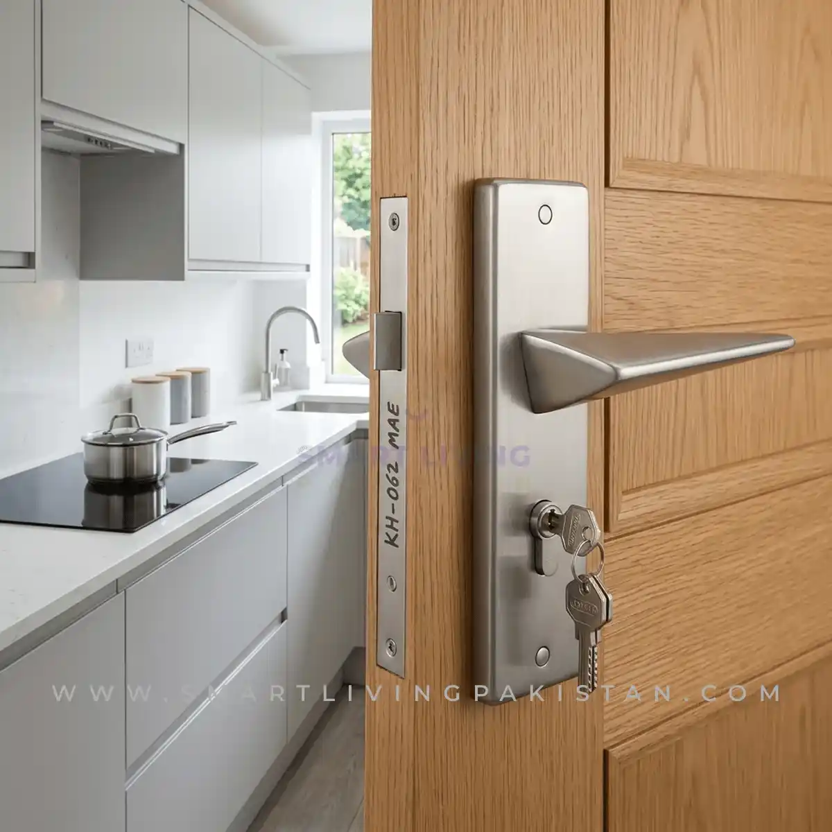 3D Modern Silver Door handle lock set by smart living pakistan