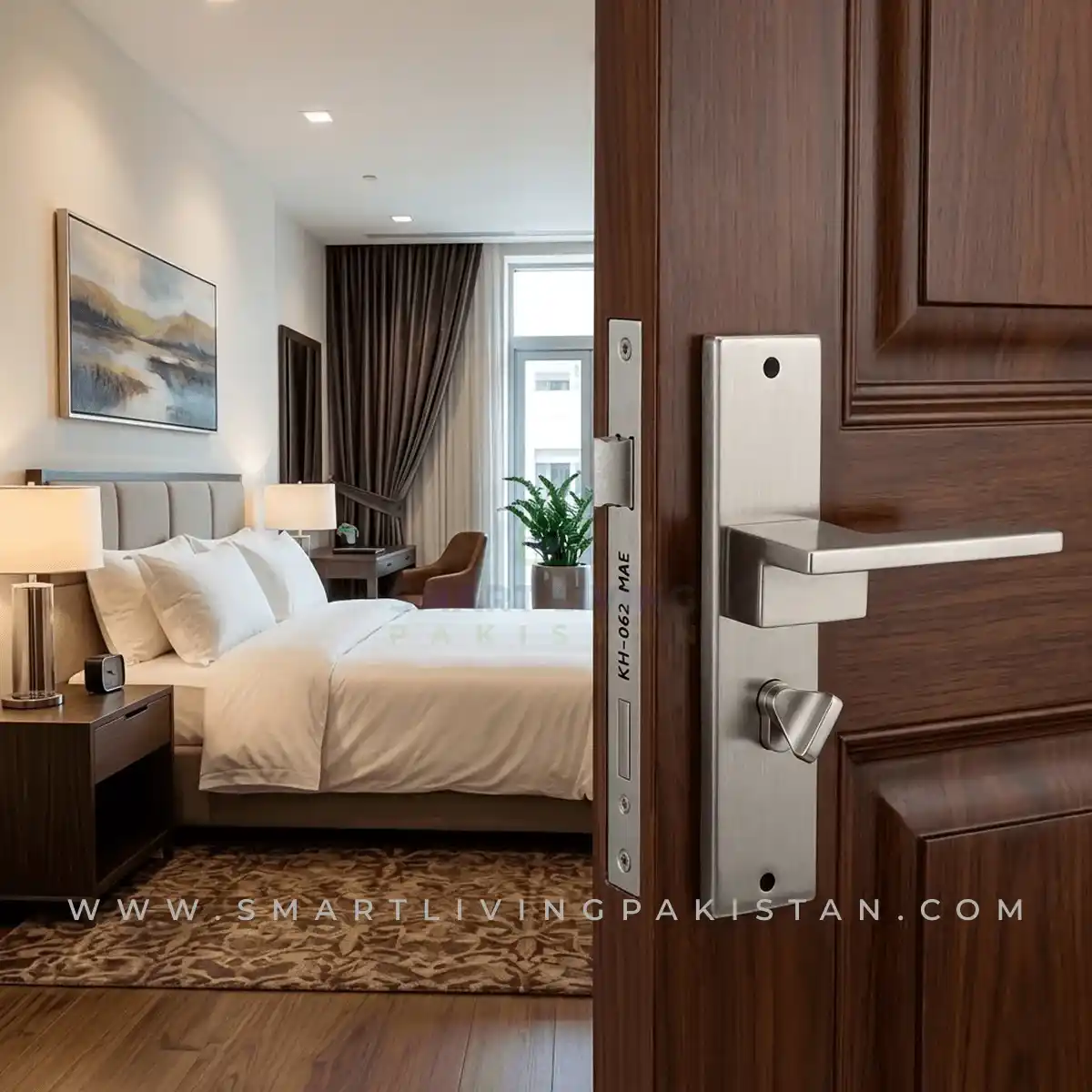 Aluminum Door Handle Lock Set with Satin Finish by smart living pakistan