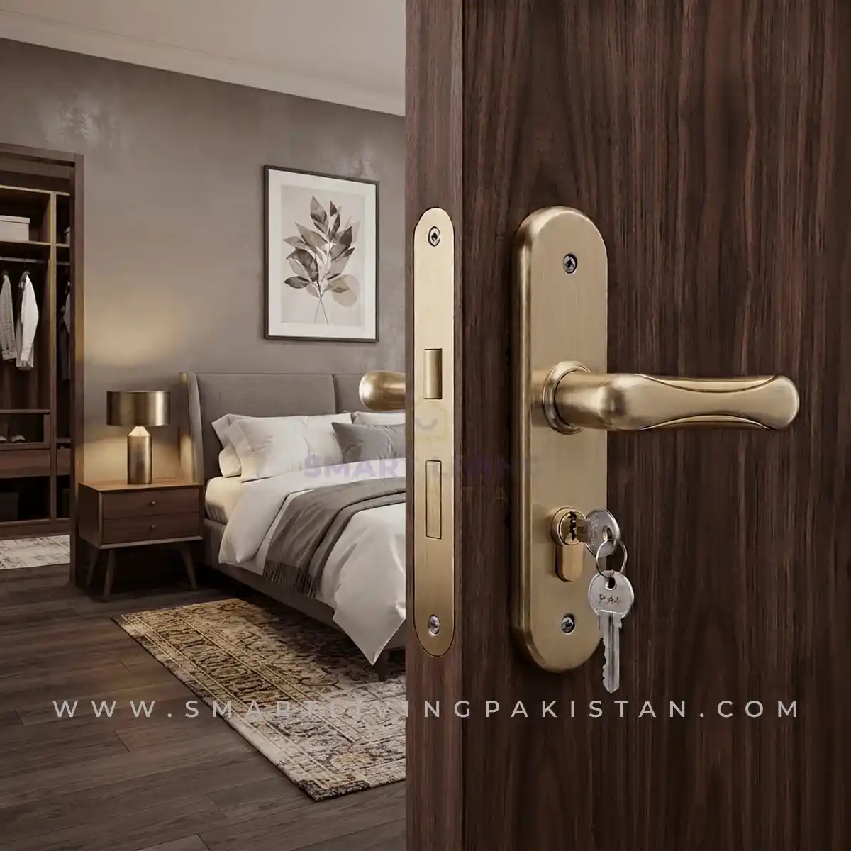 Double Golden chrome Door Lock set by smart living pakistan