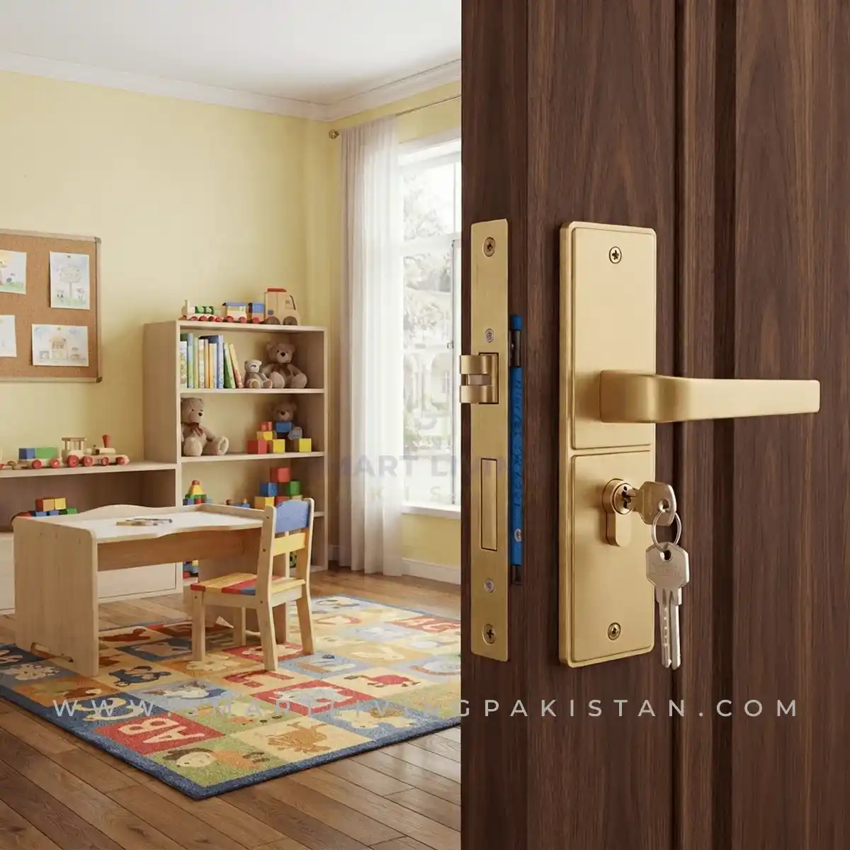 Golden aluminum door lock Double profile lock by smart living pakistan