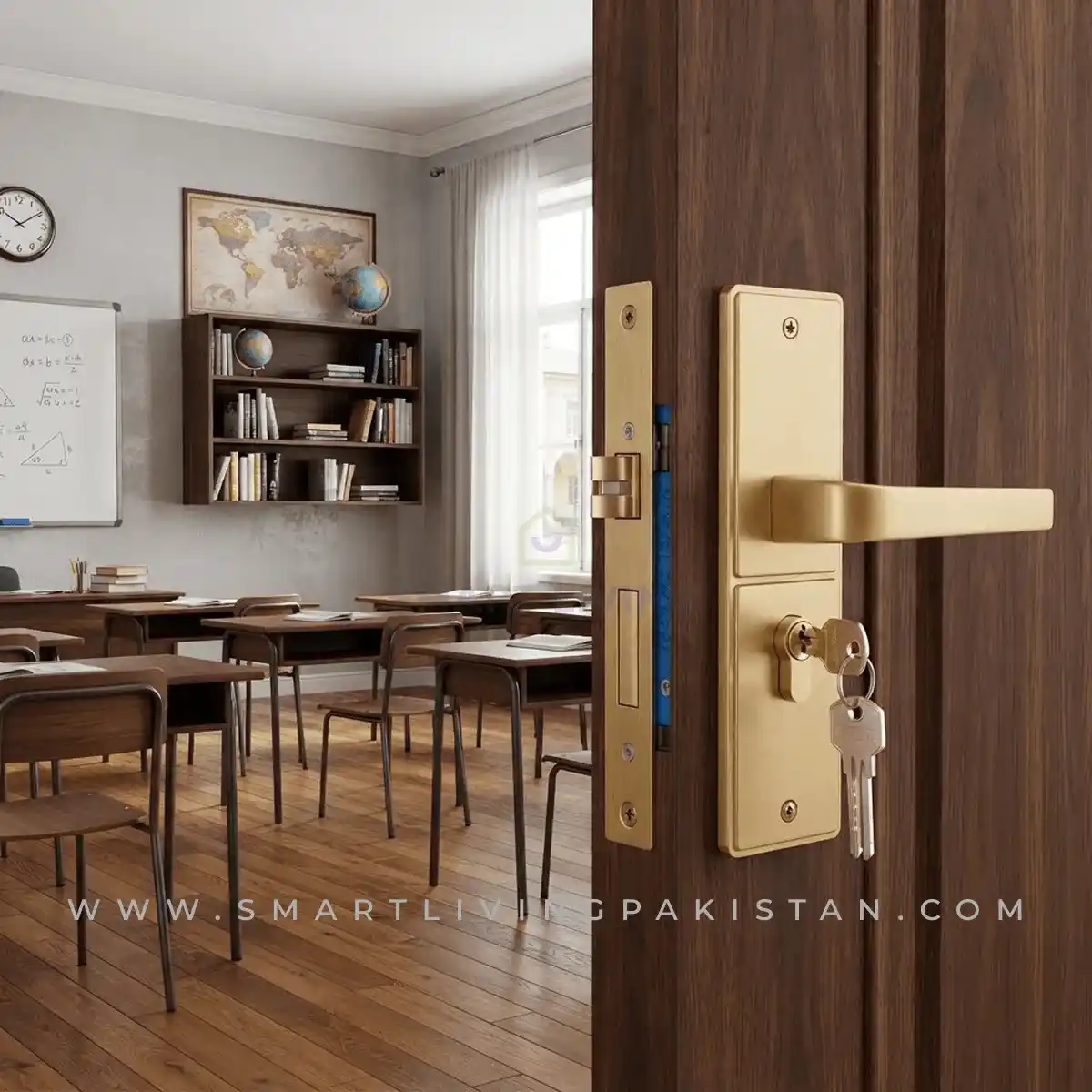 Golden aluminum door lock Double profile lock by smart living pakistan