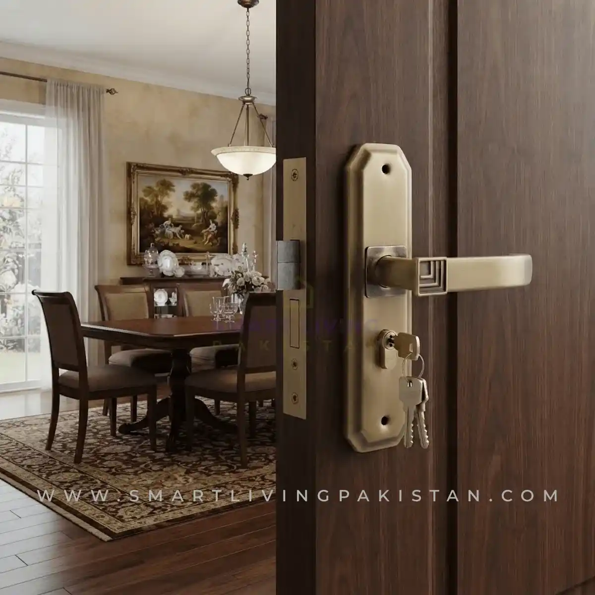Antique brass curve lever door lock by smart living pakistan