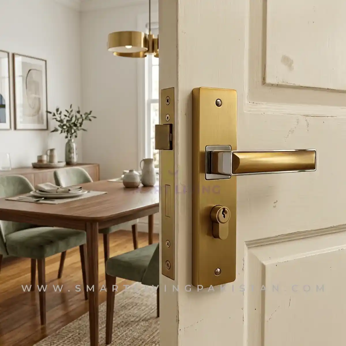 Golden Cut aluminum door lock by smart living pakistan