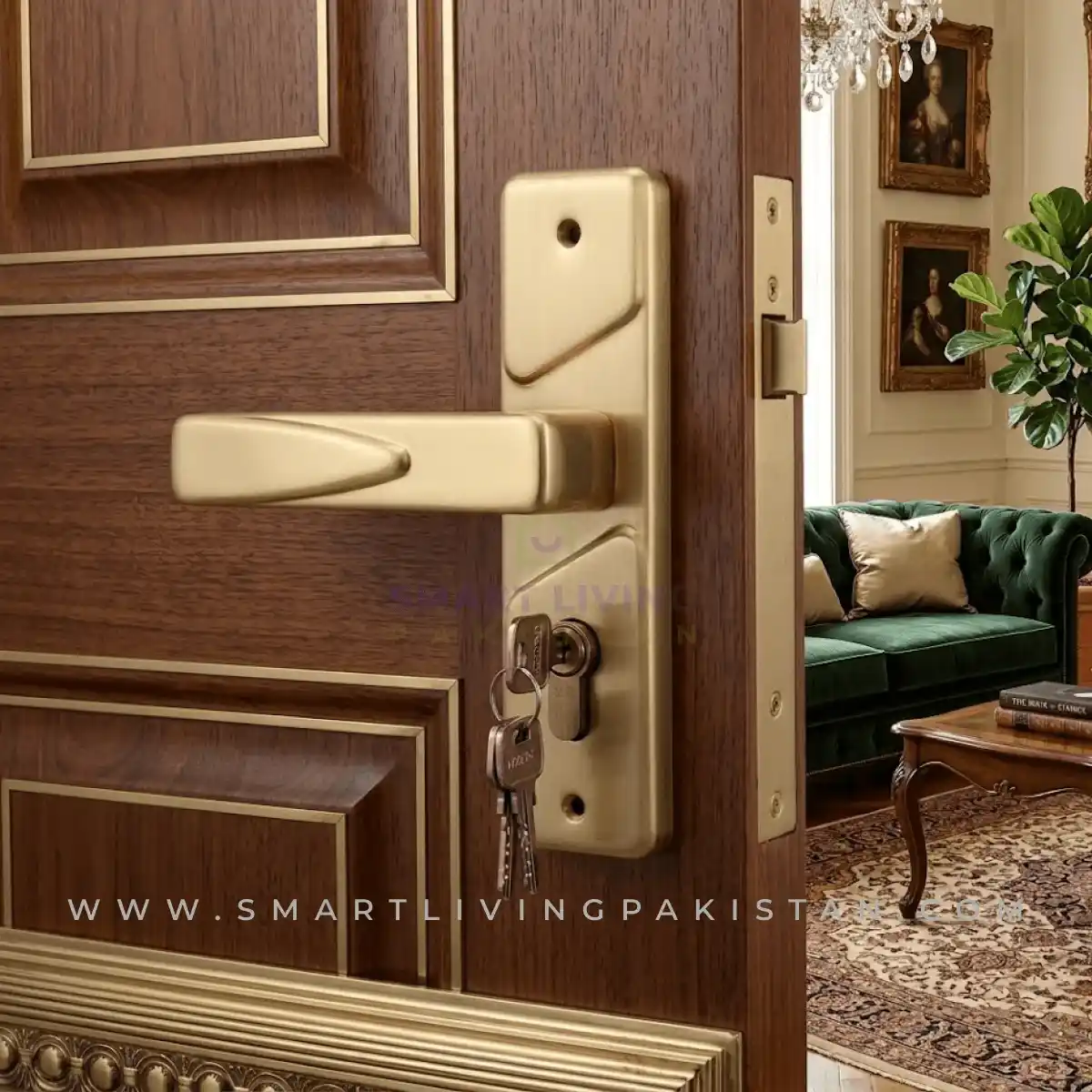 Golden Embossed door lock by smart living pakistan