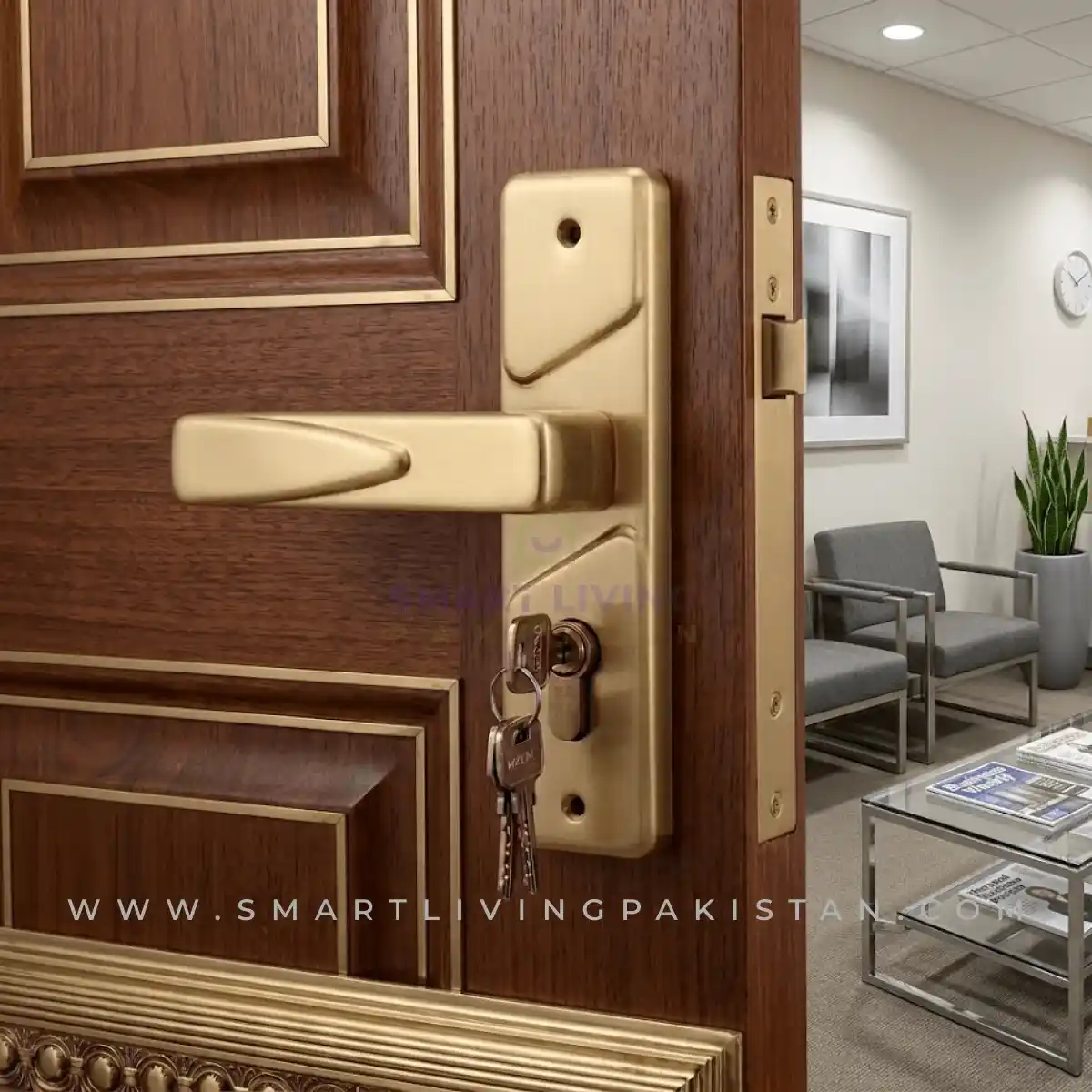 Golden Embossed door lock by smart living pakistan