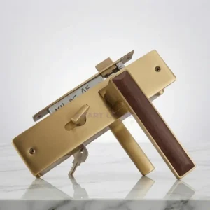 Golden Wooden aluminum door lock by smart living pakistan