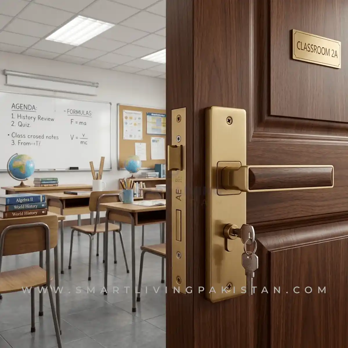 Golden Wooden aluminum door lock by smart living pakistan