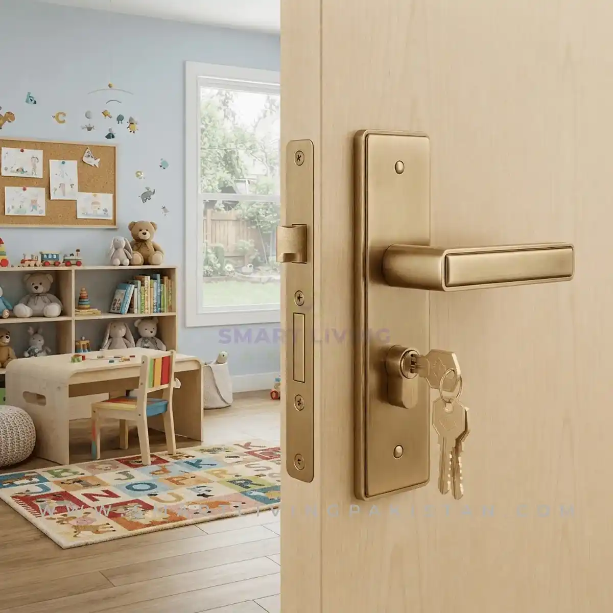 Golden outline aluminum door lock by smart living pakistan