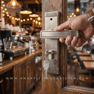 Door Handle Lock – Satin Silver Finish | Heavy Duty Main Door Lock by smart living pakistan