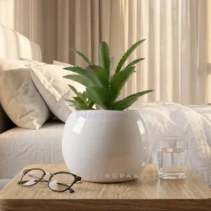Mini artificial plant in white ceramic planter, alternate angle, by Smart Living Pakistan