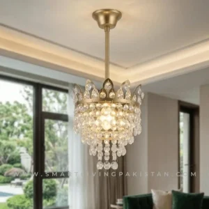 Crown Crystal Ceiling Chandelier Compact Golden Ceiling Light by Smart Living Pakistan