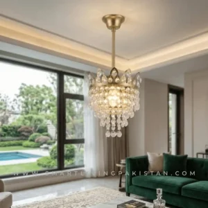 Crown Crystal Ceiling Chandelier Compact Golden Ceiling Light by Smart Living Pakistan