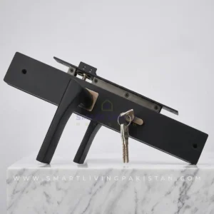 Matte Black Brass Door Handle Lock with antique brass cylinder trim – Sentinel by Smart Living Pakistan