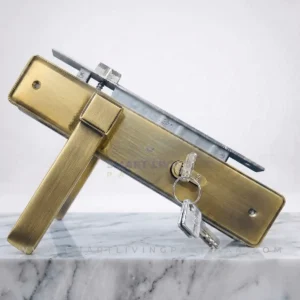 Aluminium Mortise Door Handle Lock with computerized key and cylinder, antique brass finish