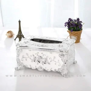 White Royal Tissue Box with elegant silver detailing