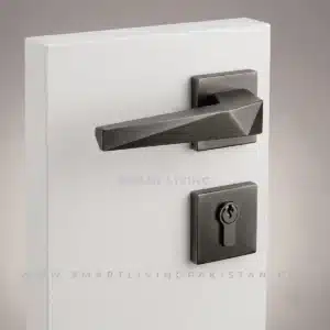3D Cut Grey Door Handle Lock Steel by Smart Living Pakistan