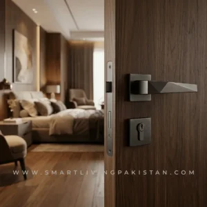 3D Cut Grey Door Handle Lock Steel by Smart Living Pakistan