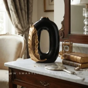 Black Gold Leaf Vase Decoration Piece Plume by Smart Living Pakistan