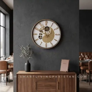Gold Swirl Gear Wall Clock by Smart Living Pakistan