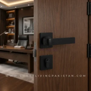 Matte Black Square Rosette Door Handle Lock by Smart Living Pakistan