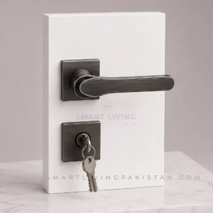 Multi-Tone Sleek Door Handle Lock AB, Black and Chrome grey Antique Brass and Black Color by Smart Living Pakistan