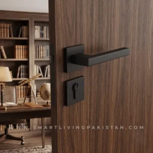Solid Black Interior Door Handle on Square Rosette by smart living Pakistan