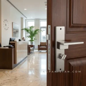 Aluminum Door Handle Lock Set with Satin Finish by smart living pakistan