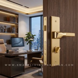 Golden Chrome Door handle lock set by smart living pakistan