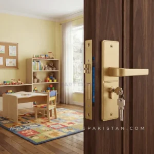 Golden aluminum door lock Double profile lock by smart living pakistan
